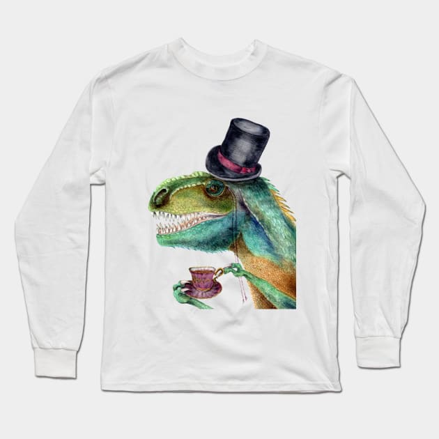 Victorian Gentleman Tyrannosaurus Rex Long Sleeve T-Shirt by Goosi